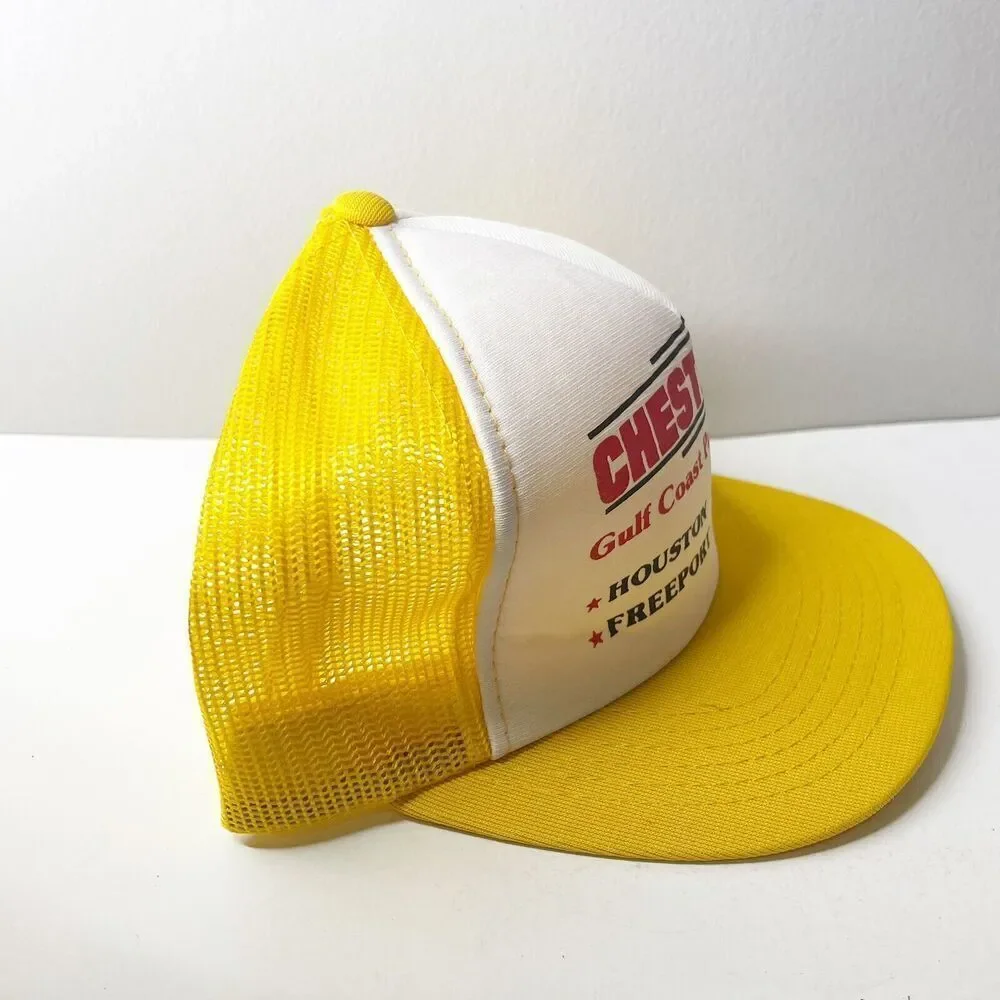 Vintage Mesh Snap Back Trucker Hat Yellow Foam‎ Texas Chesterton Gulf Coast Cap